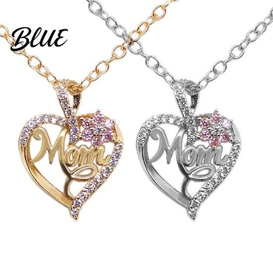 Rhinestone Flower Necklace Heart Pendant Mom Women Love Colorfast Alloy
