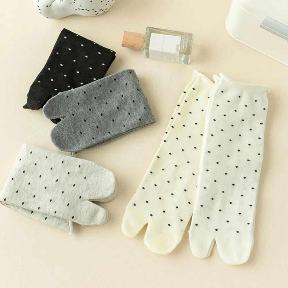 Dots Two Toe Tube Socks Cotton Mid-calf Socks Breathable Separate Toe Socks for 2Pairs Girl