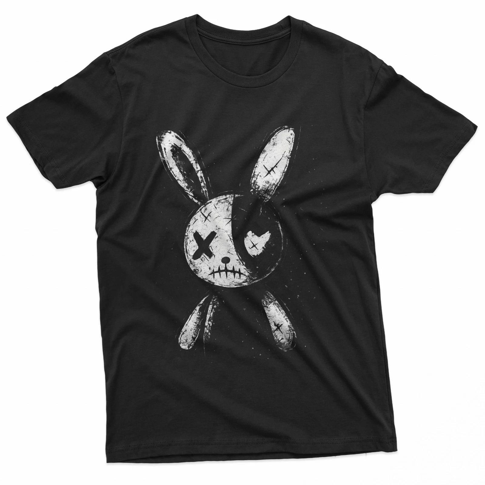 Grunge Gothic Creepy Cute Goth Bunny Distressed Horror 100% Cotton T-shirt Mens Tees Top L