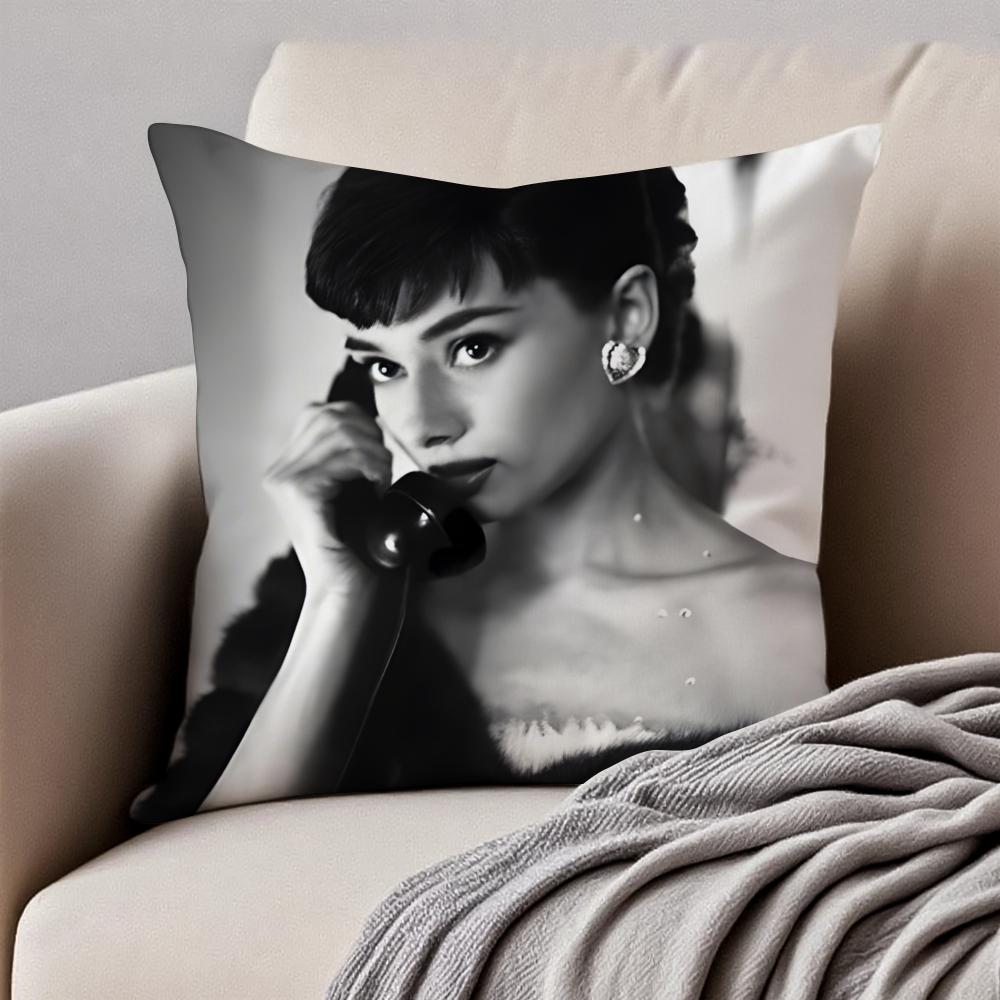 Attractive Actress AAudrey Hepburn Cushion Cover Pillowcase Antidustmite Invisible Zipper Short Plush Sofa Cushion