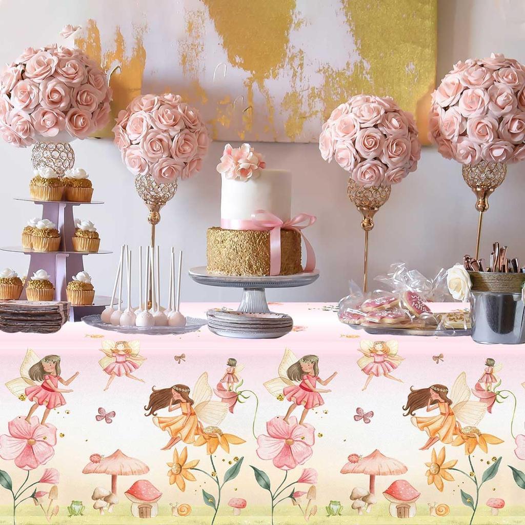 3pcs Fairy Party Tablecloth Decorations Fairy Birthday Party Supplies Table Cover Floral Flower Fairies Enchanted Wonderland Forest Garden Disposable