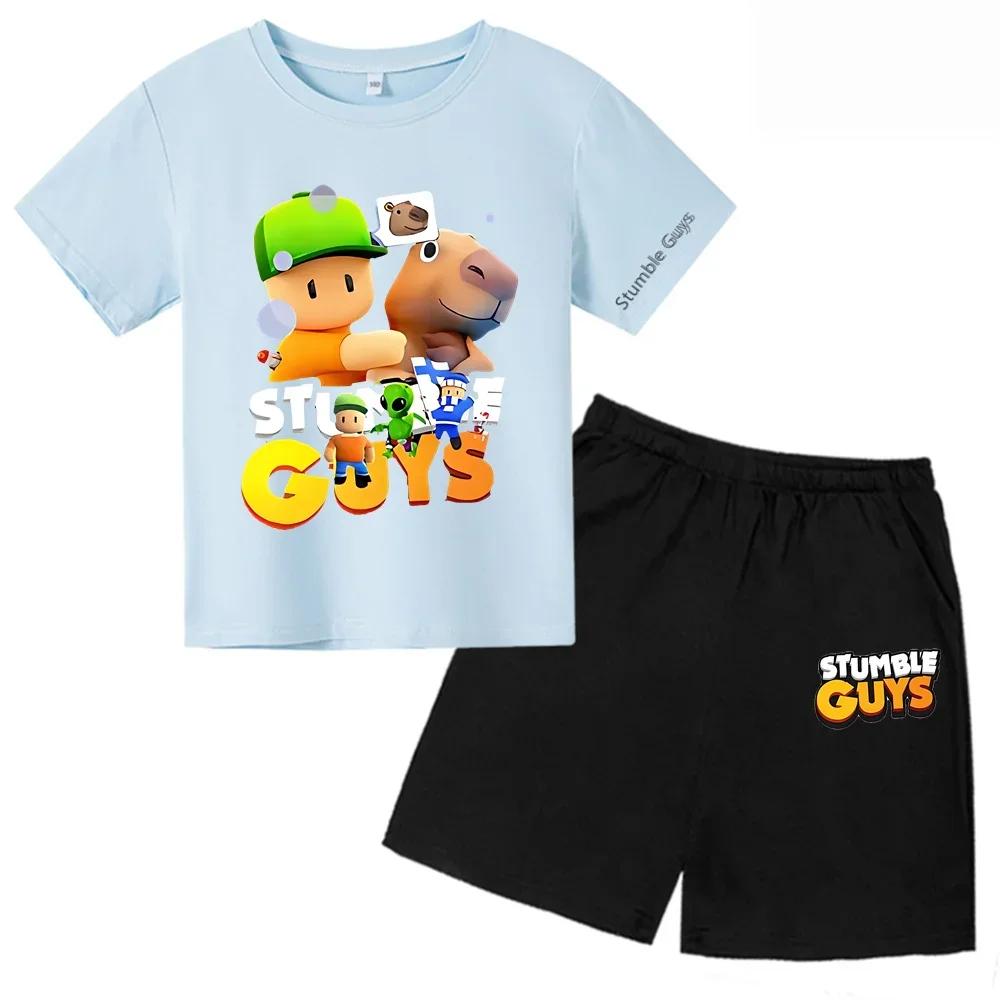 2025 New Stumble Guys TShirt Set Boys Cartoon Banana Casual Short Sleeve Tops Kids Girls Clothes Games T-Shirts Y2k Teen Tops