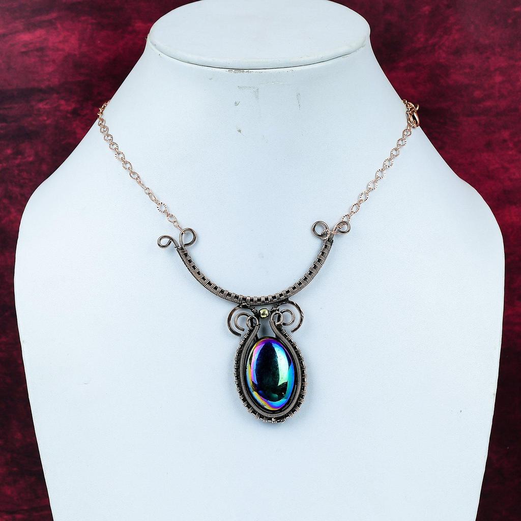 Mystic Fire Labradorite Necklace Copper Wire Wrapped Handmade Necklace Adjustable Chain Necklace Gemstone Copper Wire Jewelry Wedding Gifts