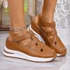 2025 Summer Women's Platform Closed-Toe Wedge Sandals, Breathable, Hollow Design, Plus Size 43, Thick Sole, Velcro Closure