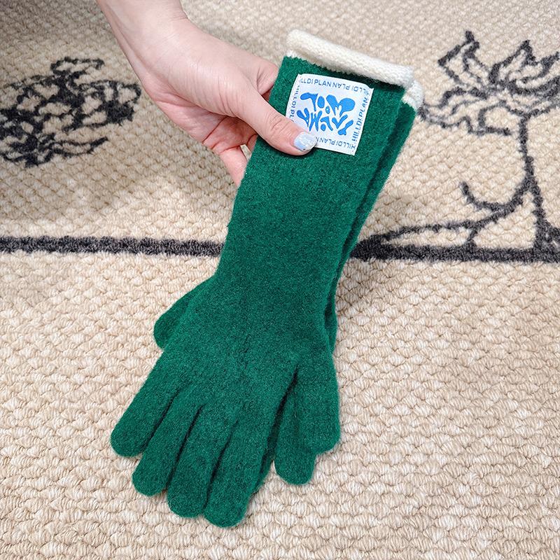 Winter Contains Wool Playful Touchscreen Design Gift Thickened Warmth Colorblock Comfortable Long Gloves Versatile Multi-Color