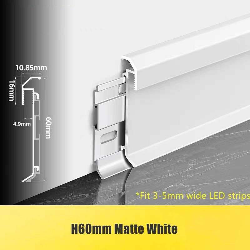 H60/80mm Thin LED Skirting Line Simple Aluminium Profile Floor Baseboard Strip Light Metal Wall Skirting Corner Linear Lamp