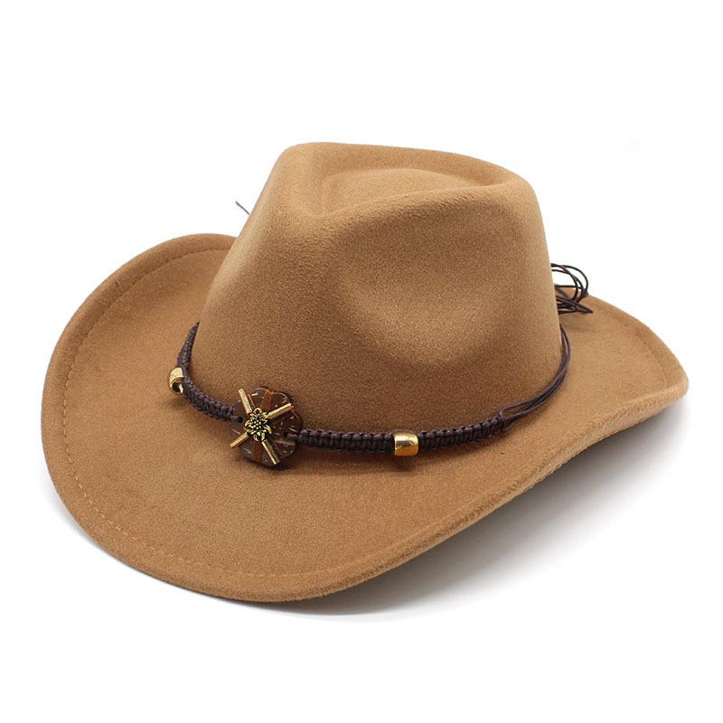 Western Cowboy Hat Woolen Jazz Top Hat Men And Women'S Ethnic Style Felt Hat Big Eaves Hat