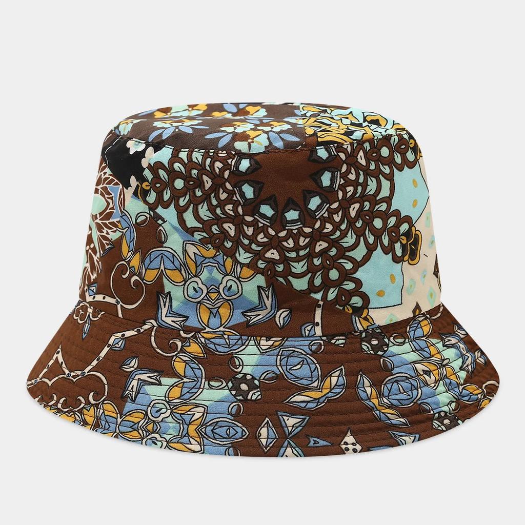 Boho style flower print double side sunscreen fisherman hat women fashionable outdoor sunshade retro sun beach bucket hat