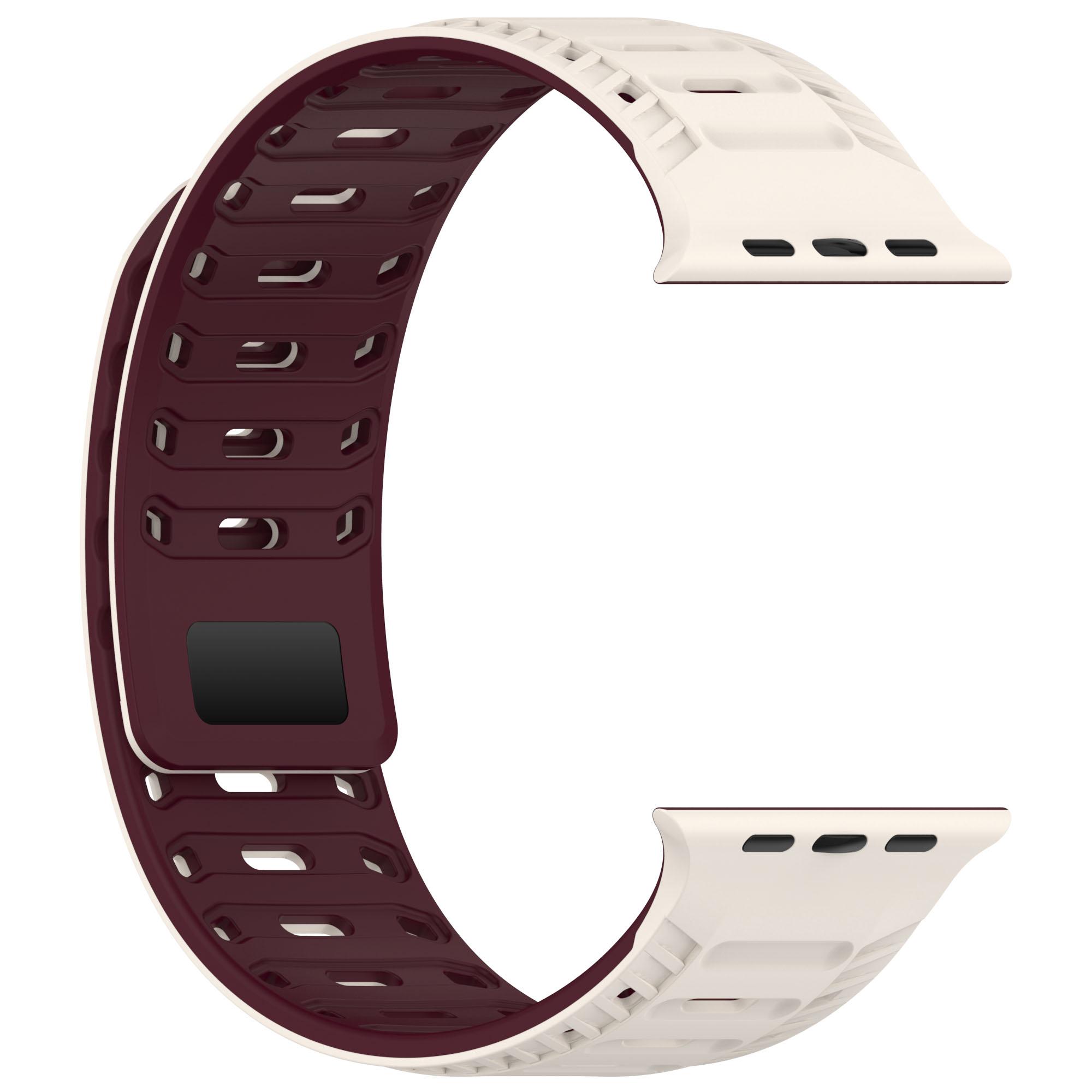 

Silicone Strap for Apple Watch Series 10 9 8 7 SE 6 5 4 3 2 1 42mm 41mm 40mm 38mm Stylish Magnetic Watch Band Starlight+Wine Red