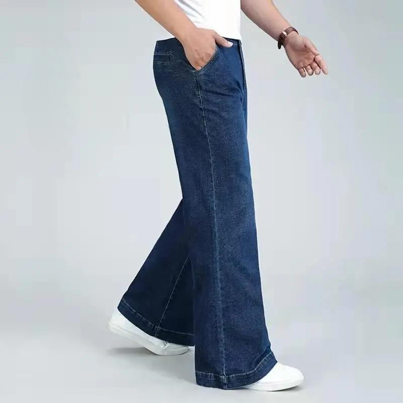 Spodnie dżinsowe z wysokim stanem, z prostymi nogawkami, z szerokimi nogawkami, mikro-rozszerzane, jesienne, grube, luźne, dżinsy z prostymi nogawkami dla mężczyzn, do wszystkiego