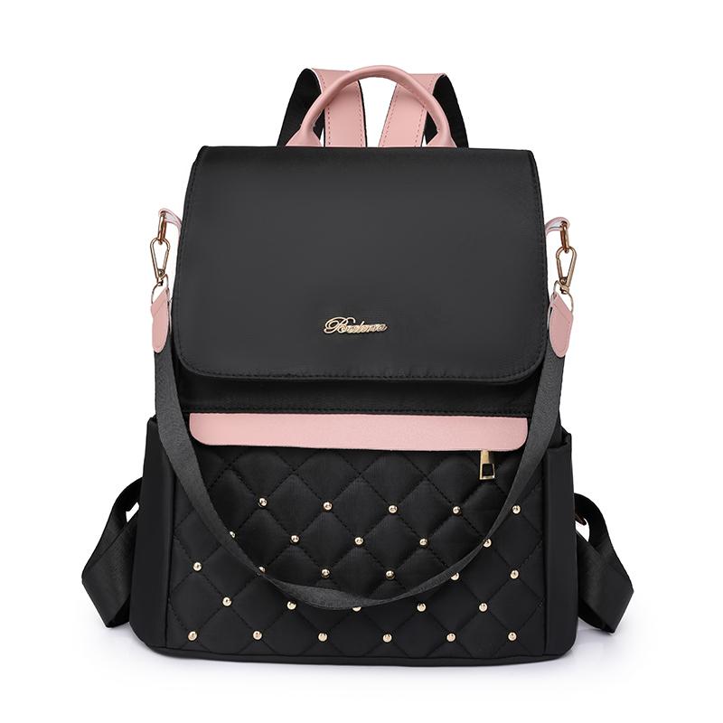 

Рюкзак Жіночий рюкзак великої місткості, проти розбризкування, проти крадіжки, сумочка чорний/рожевий