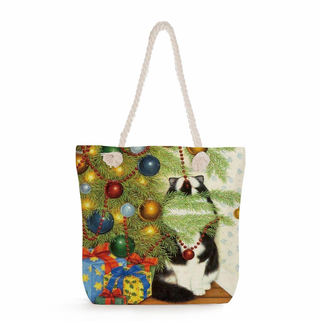 Flower Cat Print Thick Rope Single-shoulder Beach Bag 7262