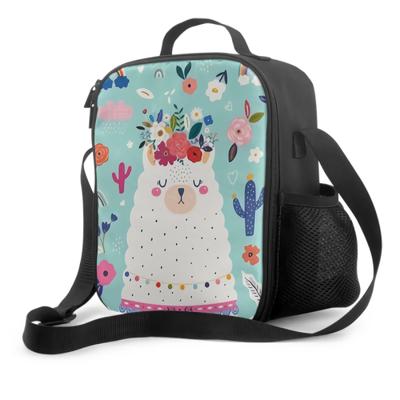 Alpaca Llama con Ghirlanda Floreale Primaverile Cactus Borsa Termica Pranzo Borsa Frigo Lavabile Impermeabile Borsa a Tote Portatile