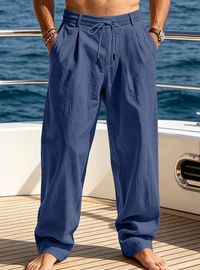 New Men's Summer Thin Straight Linen Retro Drape Casual Pants American Loose Breathable Trousers