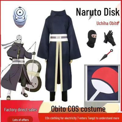 Costume da Guerra Uchiha Obito Akatsuki con Maschera & Ventaglio - Outfit Cosplay Naruto