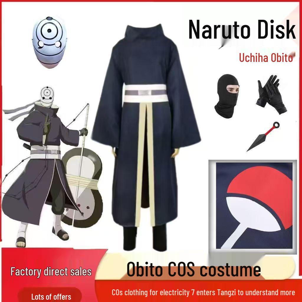 Costume de Guerre Uchiha Obito Akatsuki avec Masque & Éventail - Tenue Cosplay Naruto