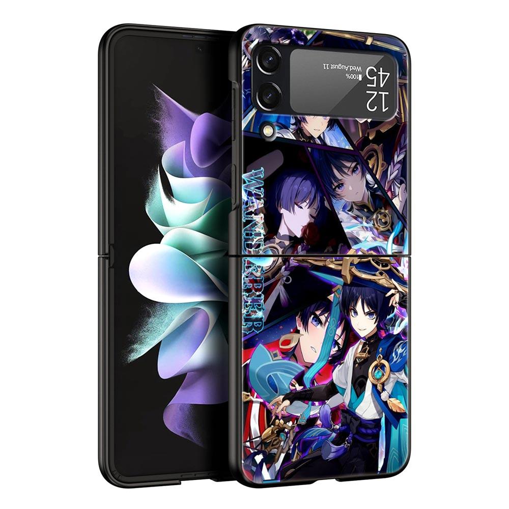Phone Case For Samsung Galaxy Z Flip 3 4 5 Hard Black Folding PC For Samsung Z Flip3 Cover Shell Genshin impact ayato wanderer