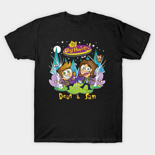 

Men Black Print T-shirt Sam And Dean Fairly Odd Hunters No-Cut Transfer Paper Print Cotton Tshirt M чорний