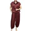 Women's Loose Two-Piece Outfit Lapel V Neck Short Sleeve Top Long Pants Set Summer Casual Lounge Suit