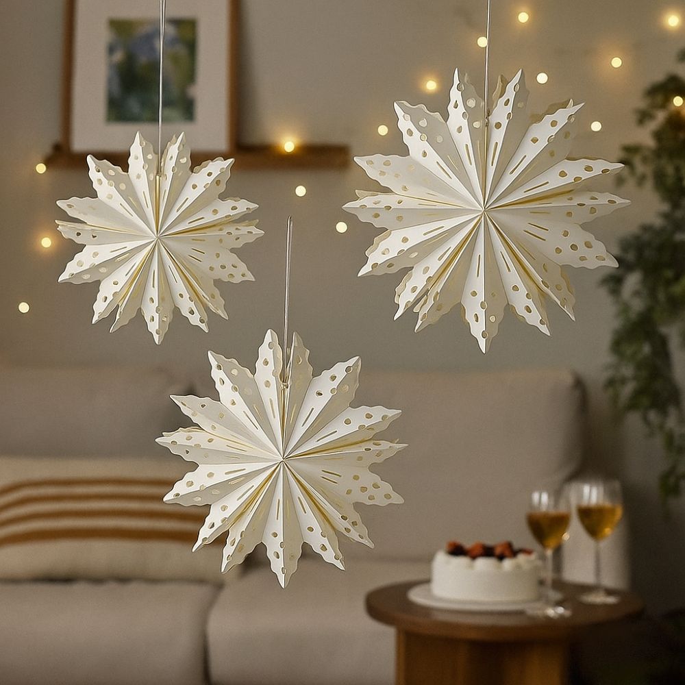 3D Hollow Out Star Paper Lantern White Star Hanging Ornaments  New Year Decor
