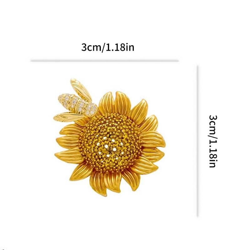 Rhinestones Honeybee Pollinating Flower Brooch Alloy Fashion Jewelry Wedding Party Clothing Accessories for Women