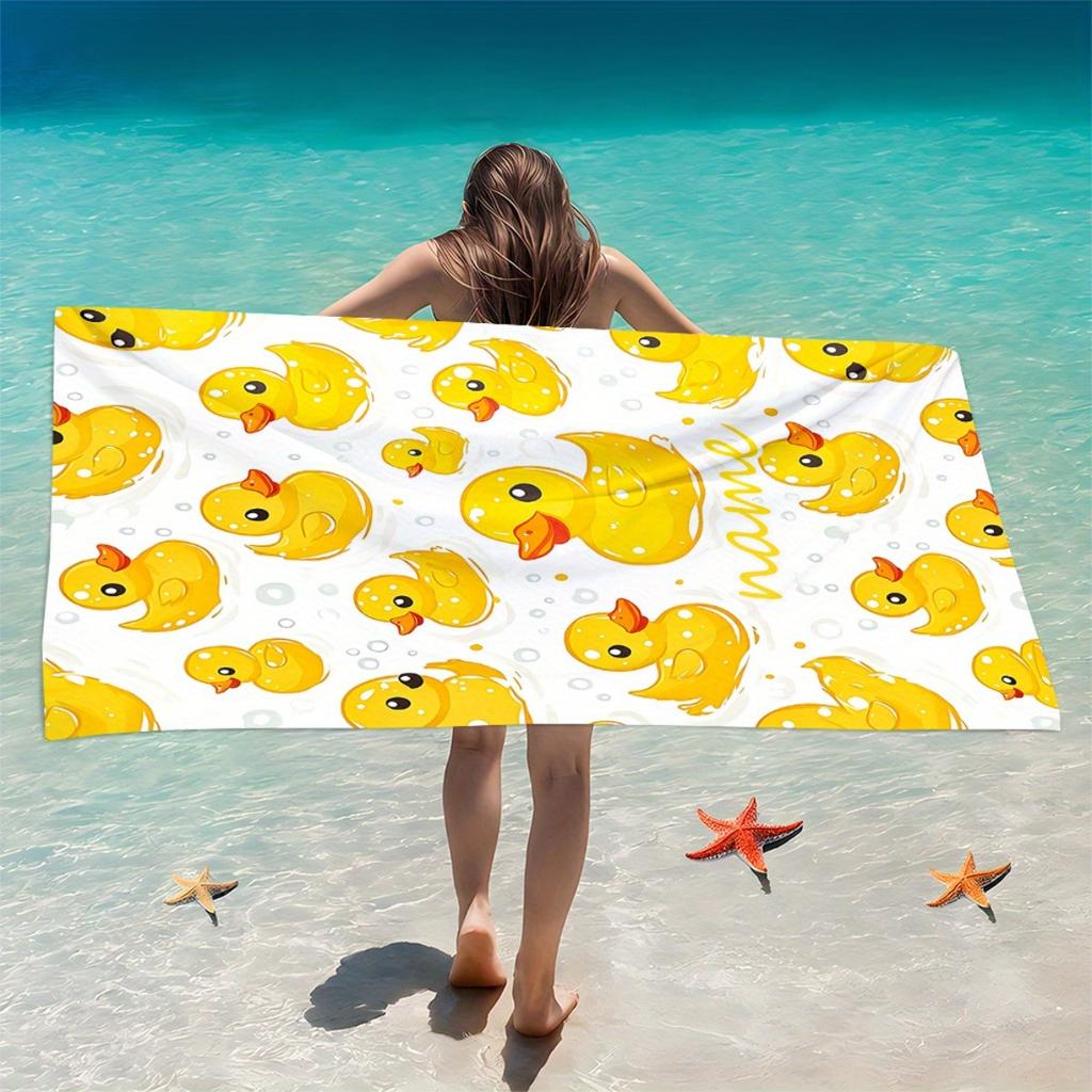 Individuelles Quietscheentchen Strandtuch Personalisierter Name Niedliches Tier Mikrofaser Badetücher Weich Schnelltrocknend Schwimmbad Liegestuhl Alles
