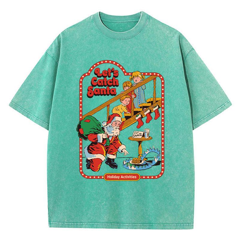Let'S Catch Santa Printing Female T-Shirt Fashion Casual Tshirt Street Wash Short Sleeve Summer Comfortable Clothes