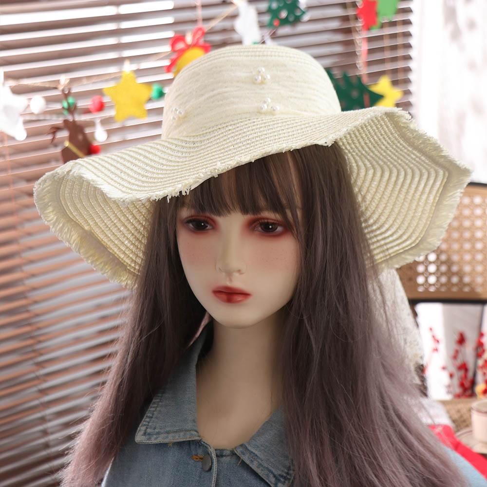 Spring Summer Bow Ribbon Straw Hat French Style Women's Sun Hat Lace Pearls Straw Hat  Outdoor