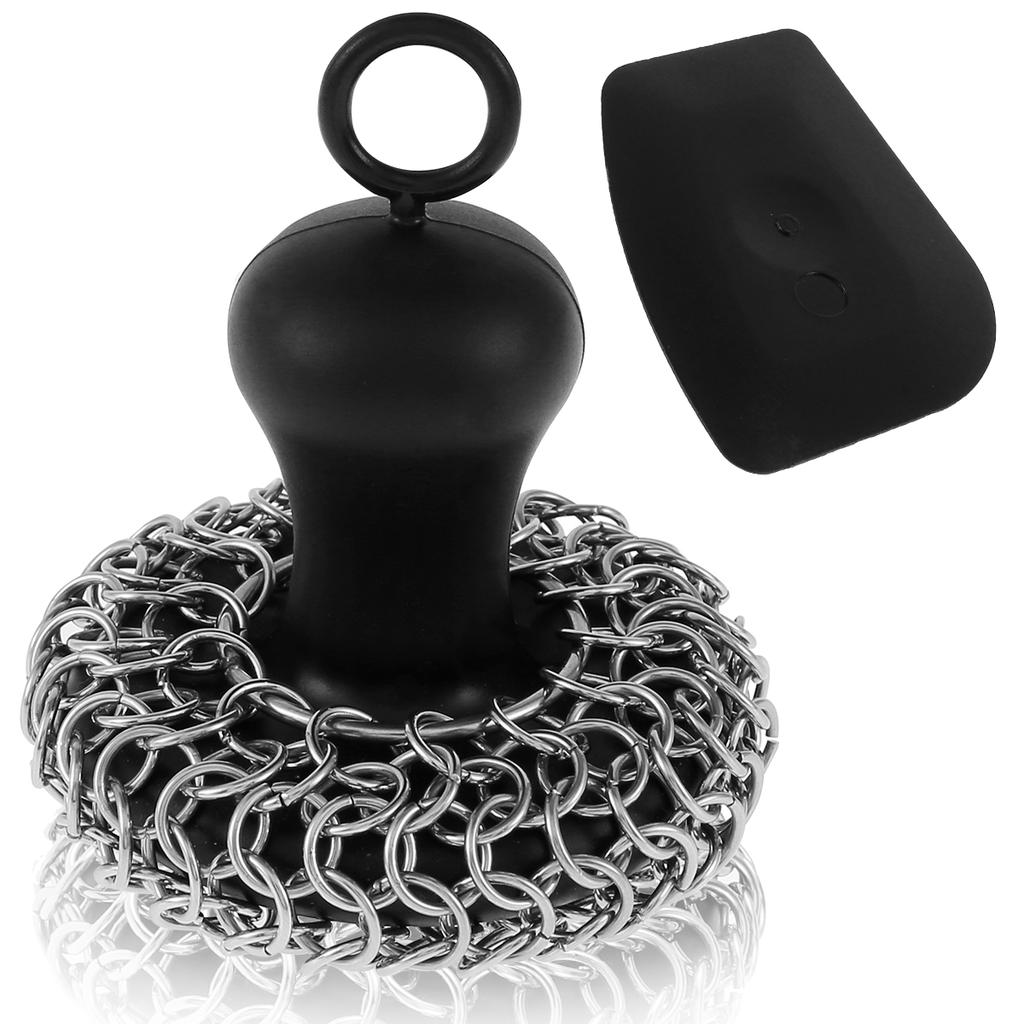 20Pcs Cast Iron Scrubber Food Grade Stainless Steel Chainmail Scrubber with Heat Resistant Pan Scraper Anti-Rust Brush