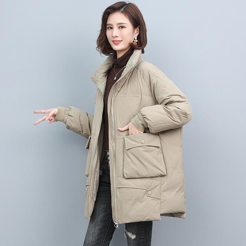 Women's Mid-Length Down Jacket 2024: Warm, Thick, Loose Fit, 90% White Duck Down Padded Winter Coat