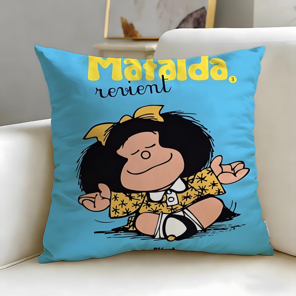 Classic Cartoon Mafalda Cushion Cover Soft & Easy-Wash Pillow Case – Versatile For Couch, Bed, Travel And Office