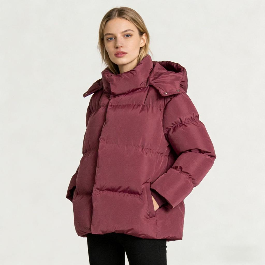 Winter New Solid Color Hooded Loose Cotton Puffer Jacket For Women, Casual Warm Thick Padded Coat For European American Style