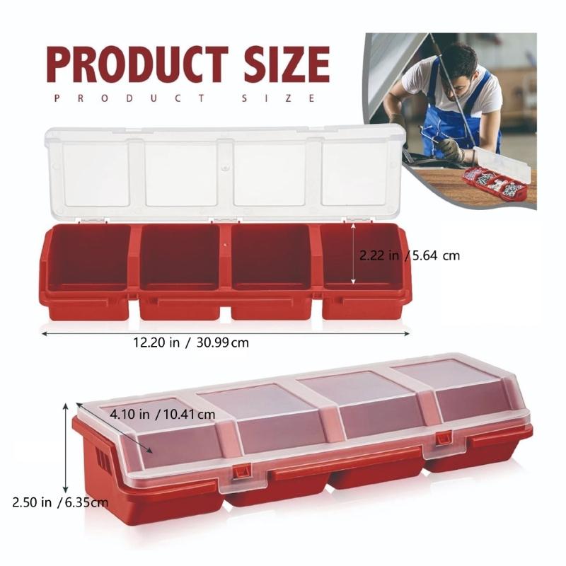 Small Parts Organizers Box Set, 2 Pack Plastic Hardware Cases with 4 Compartments and Transparent Lids for Fastener Sorting