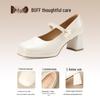 ZHR Elegant Sheepskin Mary Jane Chunky Heel Pumps
