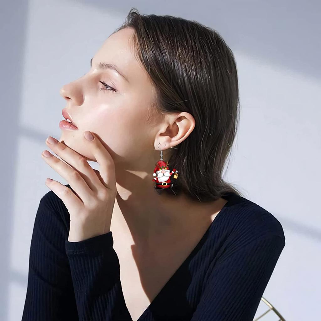 1Pair Acrylic Cartoon Christmas Dwarf Pattern Earrings Jewelry Gift for Women Female