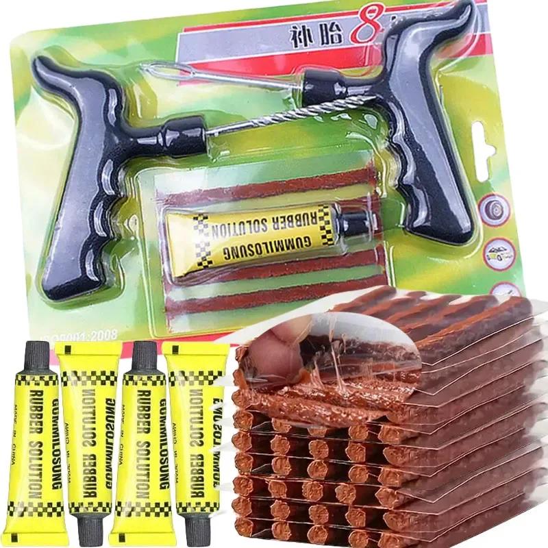 Universal Tire Repair Tool Sets - Auto Bike Car, Tubeless Tyre Puncture Kit, Studding Tools with Rubber Strip