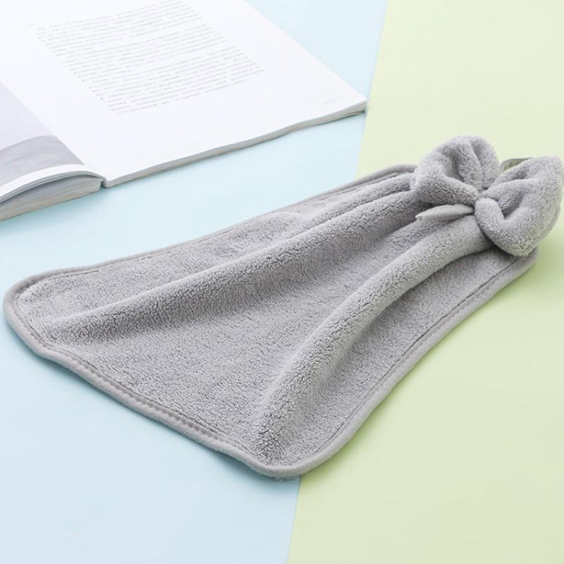 Coral Fleece Hand Towel With Bow Decor Hanging Kitchen Home Use Soft Absorbent