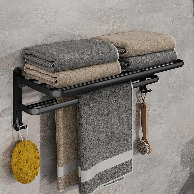 Matte Black 40CM Folding Holder With Hook Towel Holder Wall Mount AluminumTowel Rack