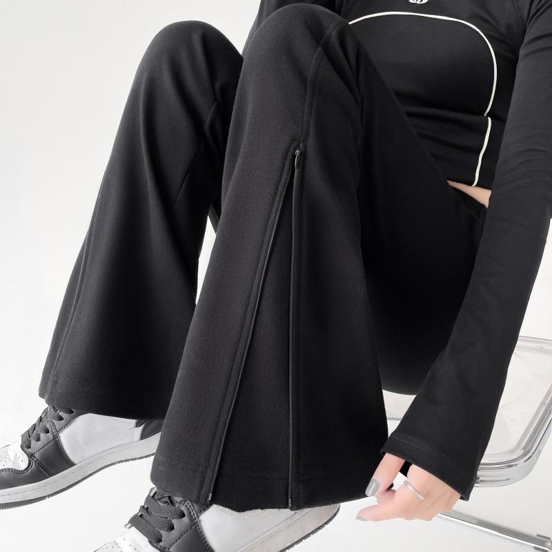 Jesienna Moda Damska Rozszerzane Długie Spodnie 2024 Nowe Elastyczne z Wysokim Stanem Casualowe Dopasowane Spodnie na Zamek Damskie Jednokolorowe Eleganckie Spodnie 2387