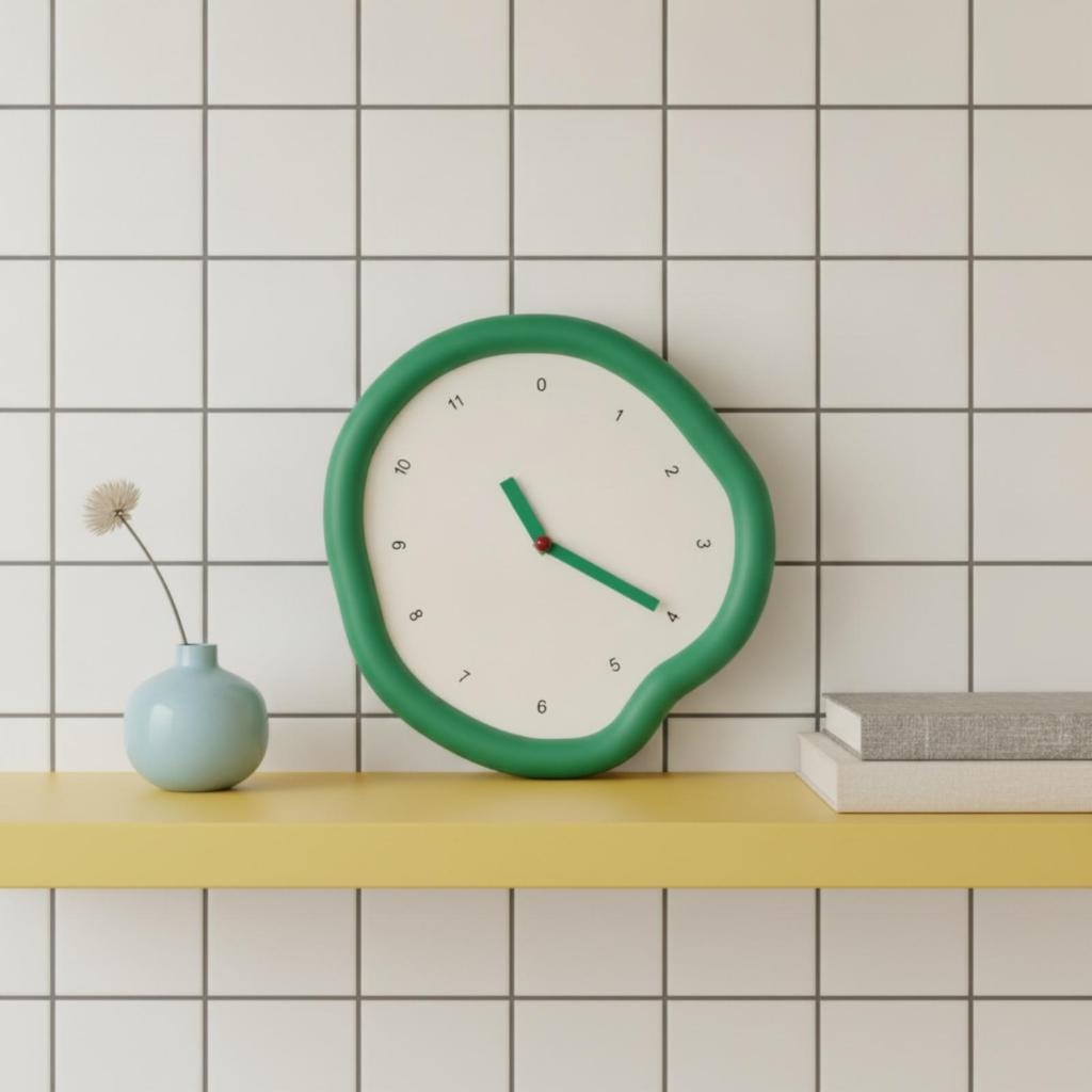 Decorative Wall Clock Organic Shape Silent Green for Living Room, Bedroom, Entryway