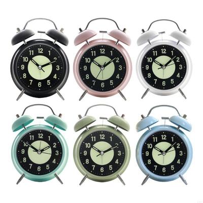 Vintage Twin Bells Alarm Clock with Nightlight Loud Sound for Heavy Sleepers Green Fluorescent Dials Battery Operated X3UC
