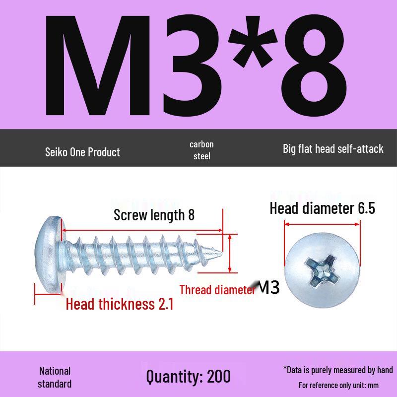 Galvanized M3 Phillips Flat Head Self-Tapping Wood Screws, High-Strength, Large Head