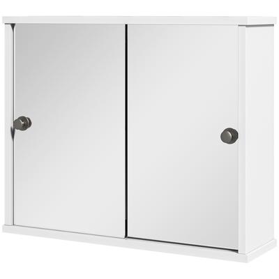 Wall Cabinet with Mirror with Adjustable Shelf and Double Sliding Door for Washbasin 55x15x45 Cm Bright White