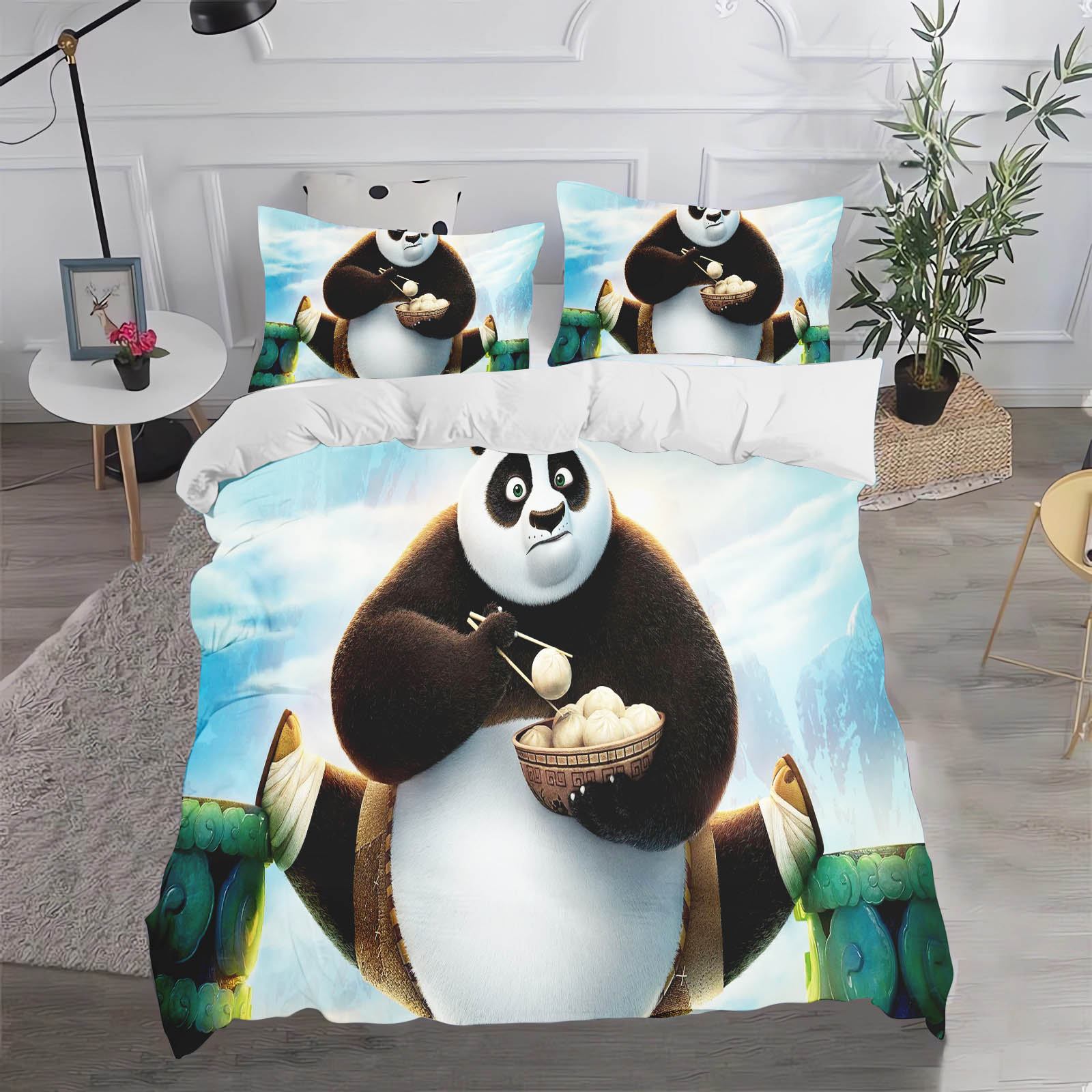 

Kungfu Panda Home Anime 3-Piece Set 1 Quilt Cover 3D Children S Bedding With Pillowcase Suitable For Children And Adults 135x200cm