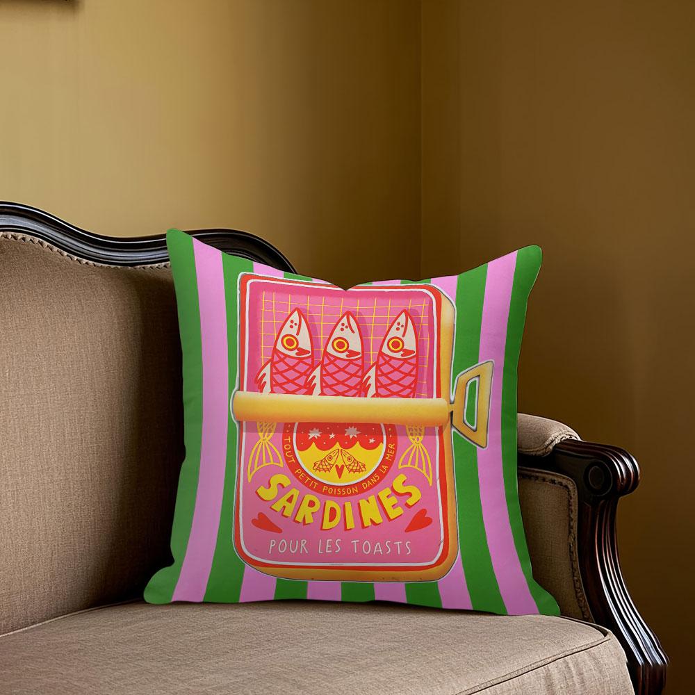 Sardines green pink stripe square Jacquard Pillow Cover for Sofa Office Waist Cushion Cover Home Decorative Pillowcase