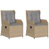 Garden Chairs with Cushions 2 Pcs. Adjustable Beige Poly Rattan