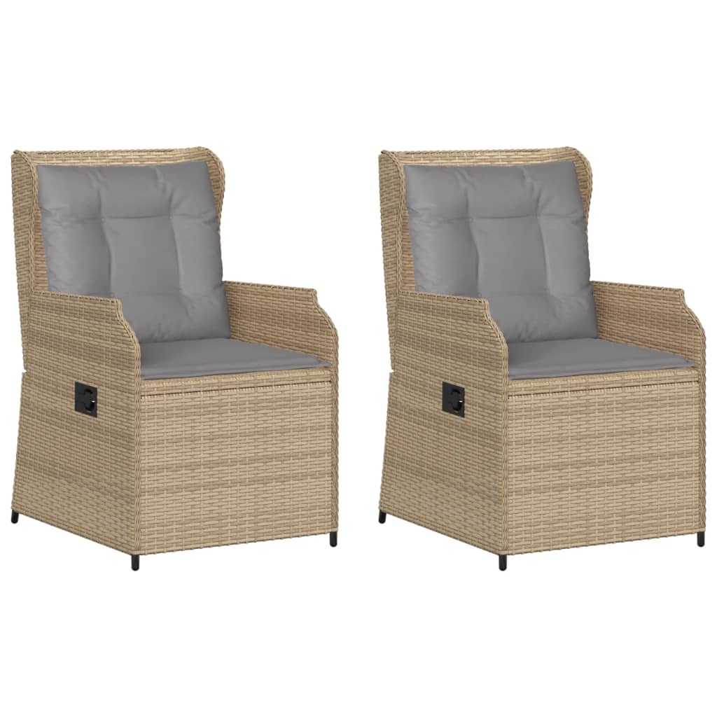 Garden Chairs with Cushions 2 Pcs. Adjustable Beige Poly Rattan