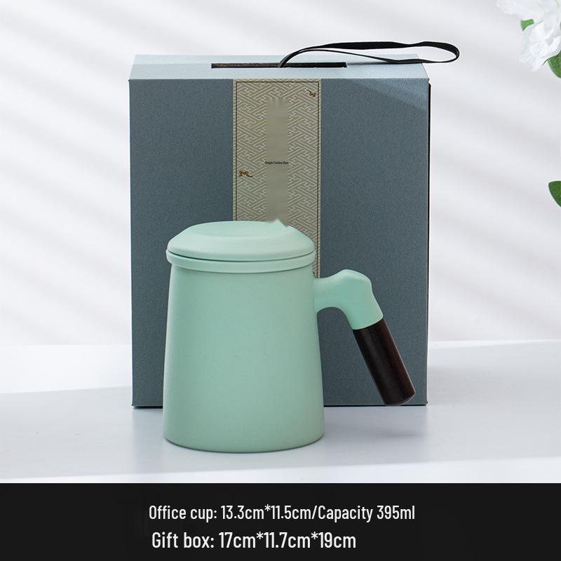 Ceramic Tea Brewing Mug with Wooden Handle, Lid, and Filter - Large Capacity Office Souvenir Cup