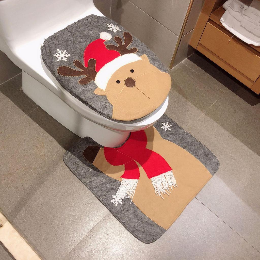 Mingguan Christmas Santa Toilet Set: Seat Cover, Floor Mat, Tank & Tissue Covers, 2-Piece Ornament Set