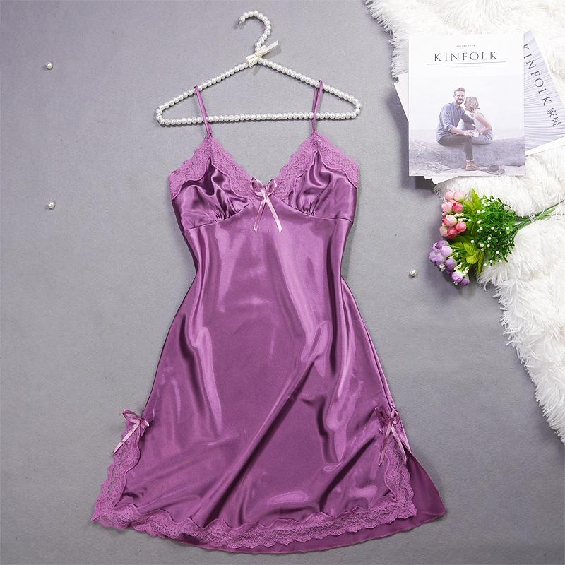 Women's Summer Lace Trim Ice Silk Pajama Set - Cool, Breathable Camisole Nightgown with Short Skirt